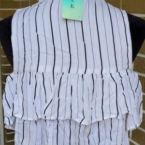 NWT MEEK Striped Frilled Top Small Cold Shoulder S
